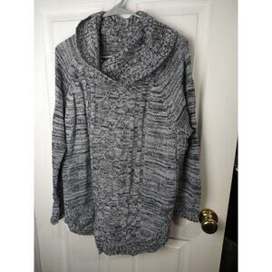 Jason Maxwell Woman M Sweater Grey White Heathered Cable Knit Long Sleeve Curved